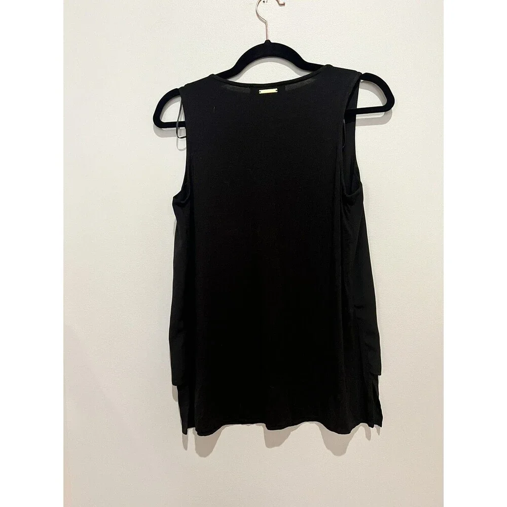 Michael Kors Black Mixed Media V-Neck Blouse - Small
